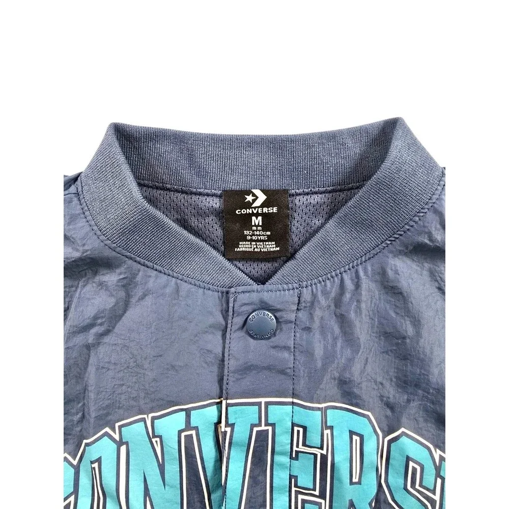 Converse Short Sleeve Windbreaker Warm-Up Jacket Boys Blue Snap-Up Sz M NWT